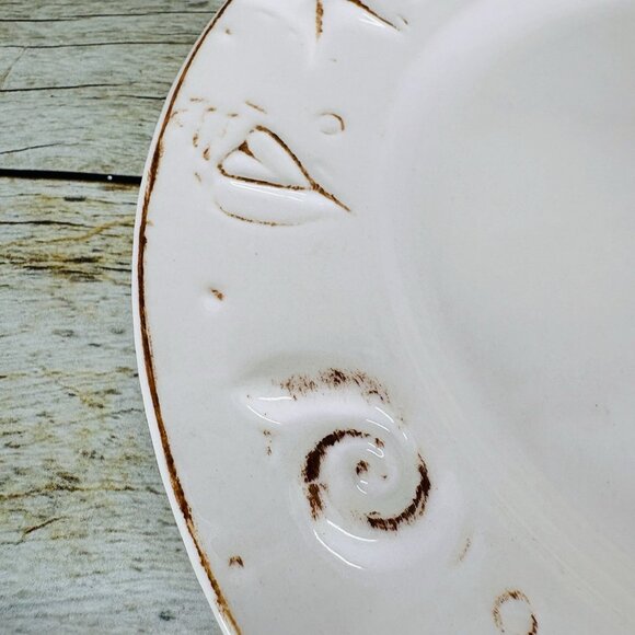 Thomson Pottery HAMPTON Seashells Embossed Rustic Off White Dinner Plates Set 4 - Picture 13 of 16